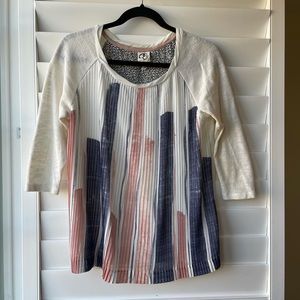 Anthropologie One September Pleated blouse knit top Navy pink white Size small
